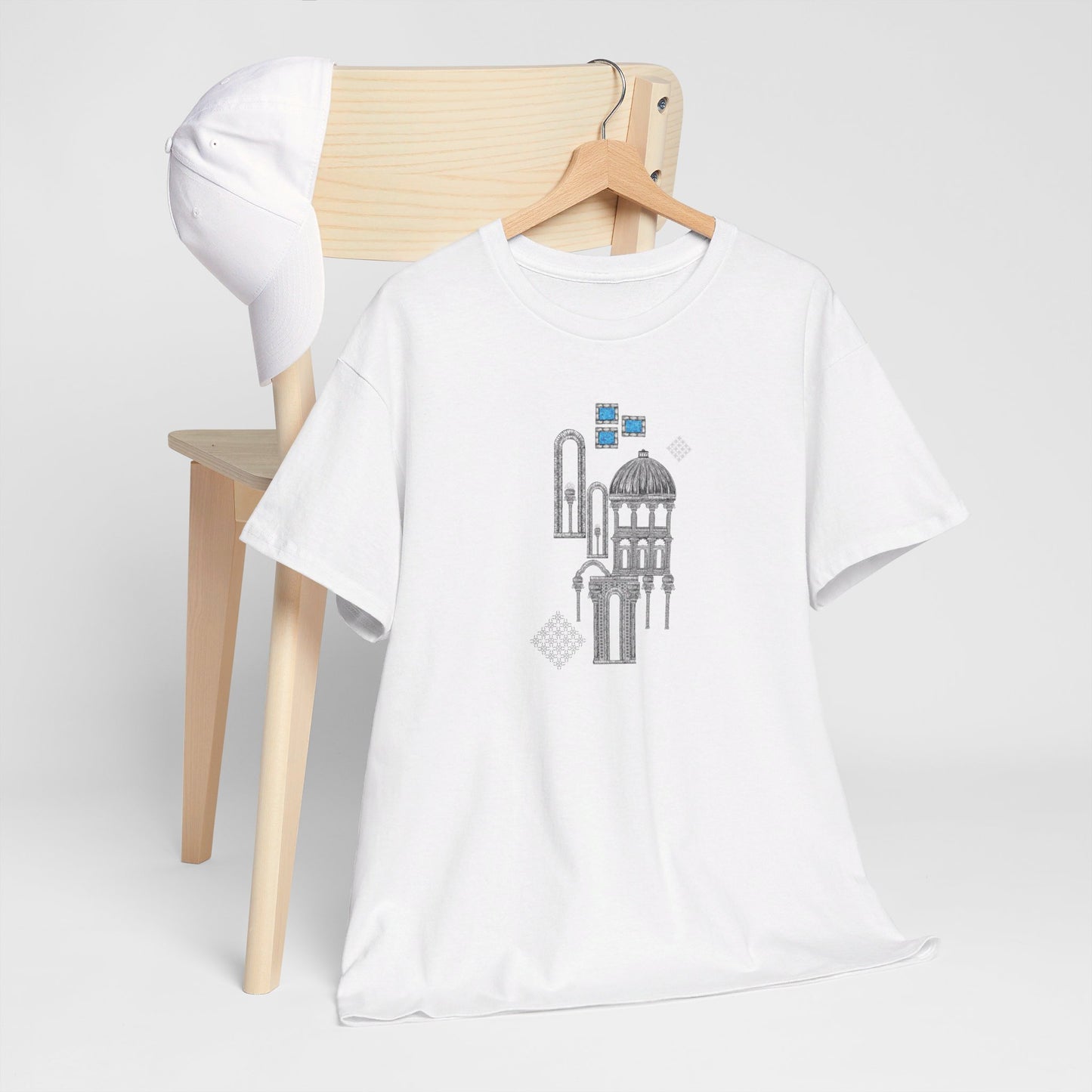 Blue Windows & Dark Silhouettes l Unisex Heavy Cotton Tee