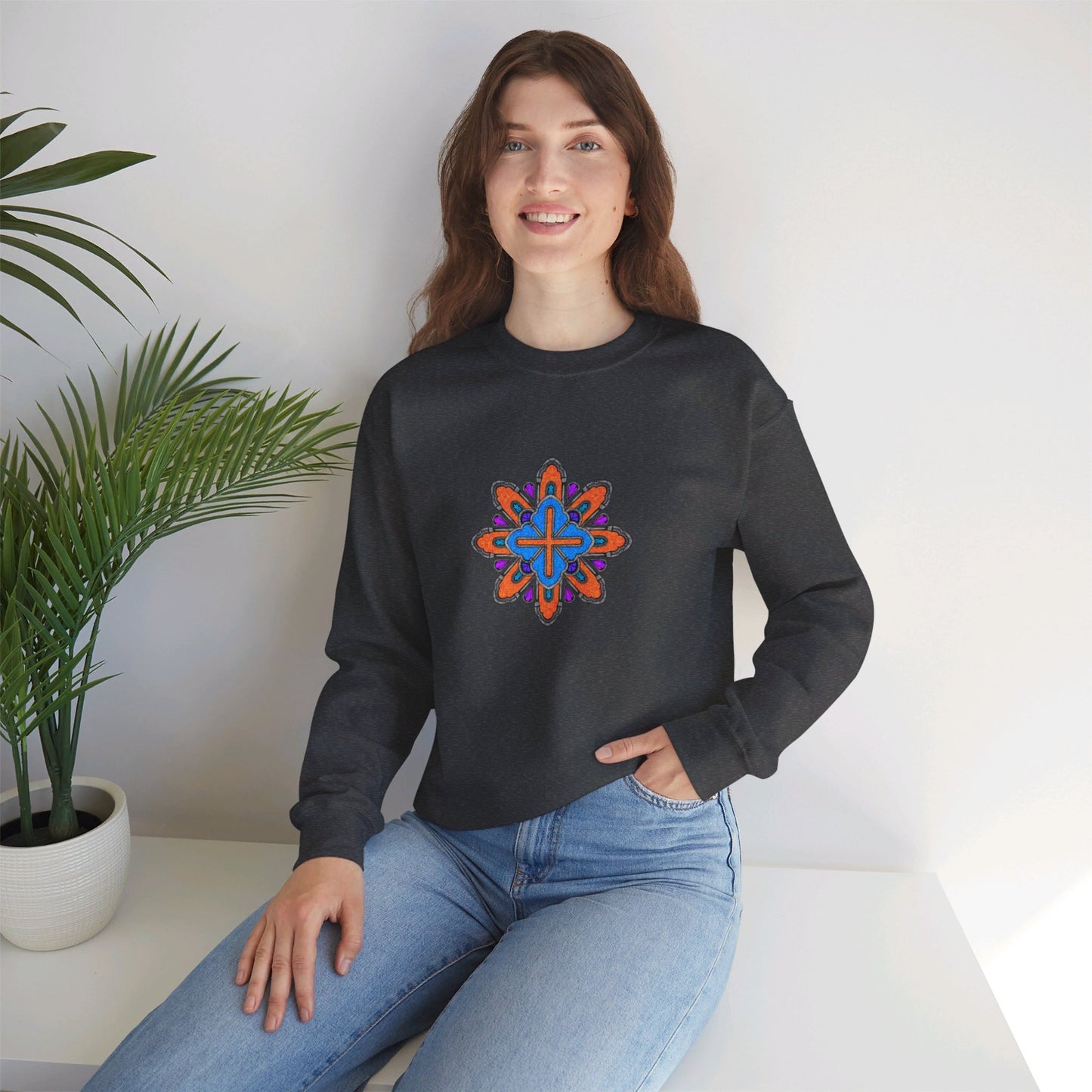 Concrete Flower V3 Dark Theme | Unisex Heavy Blend™ Crewneck Sweatshirt