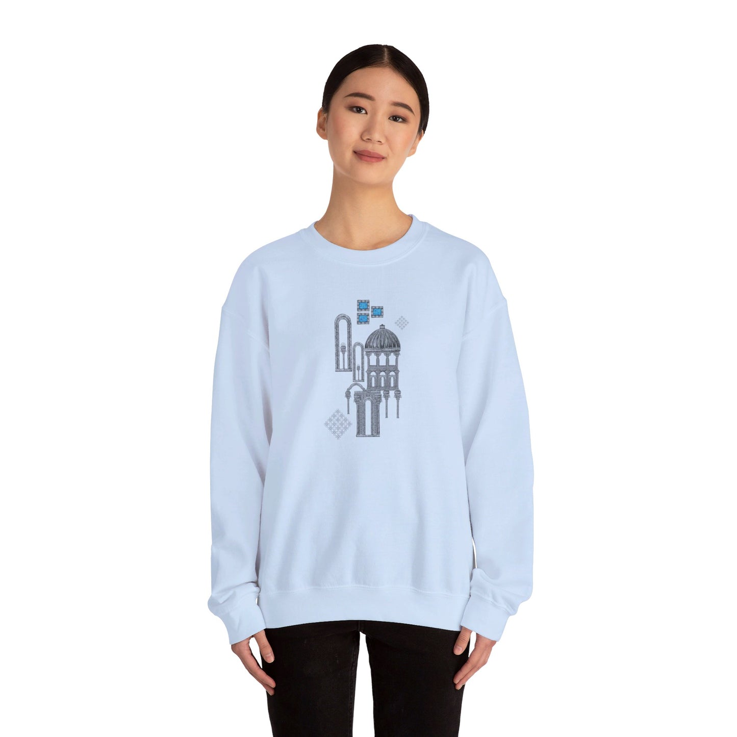 Blue Windows & Dark Silhouettes | Unisex Heavy Blend™ Crewneck Sweatshirt