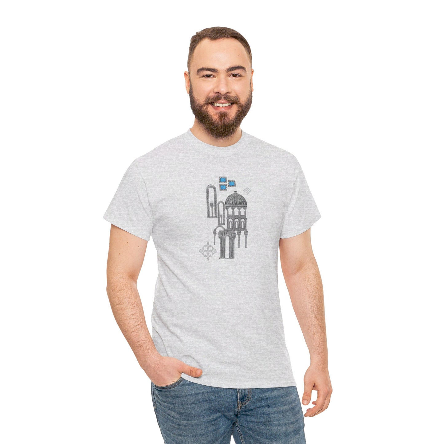 Blue Windows & Dark Silhouettes l Unisex Heavy Cotton Tee