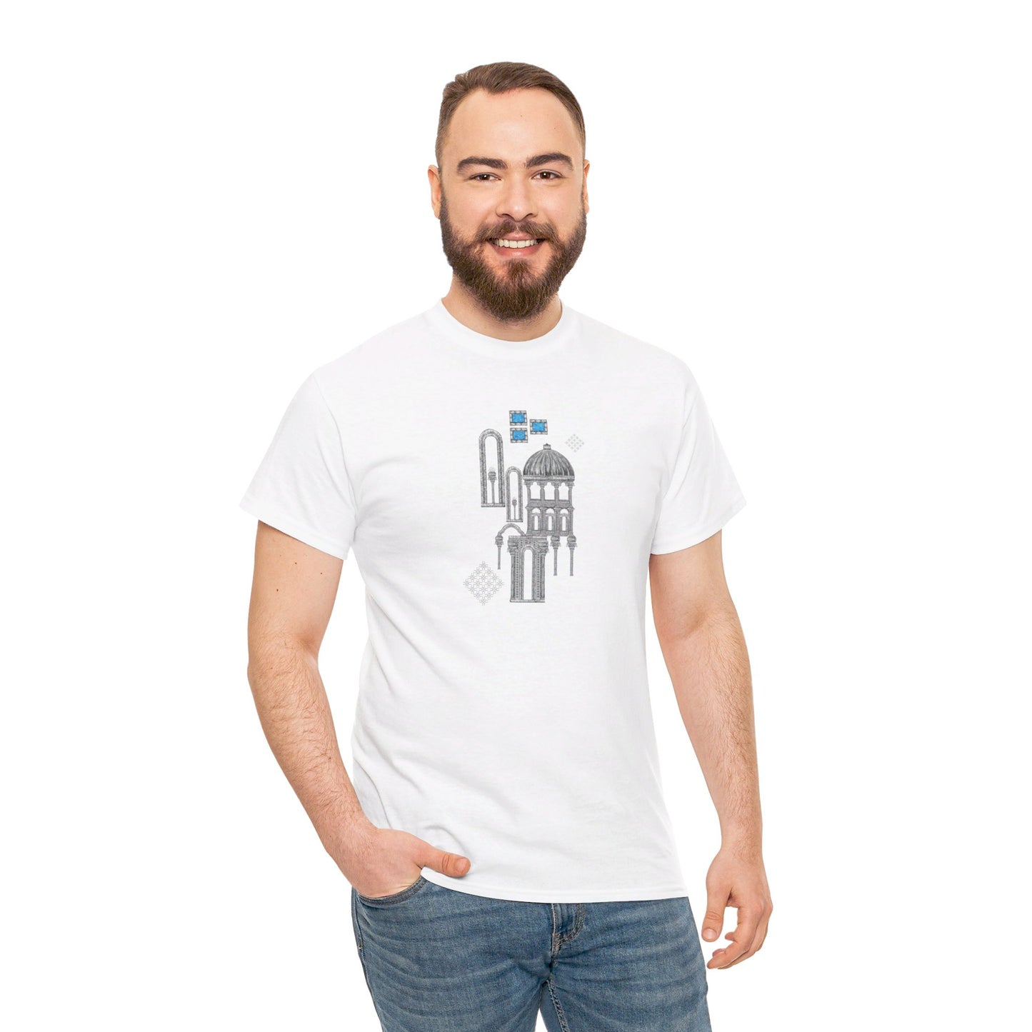 Blue Windows & Dark Silhouettes l Unisex Heavy Cotton Tee