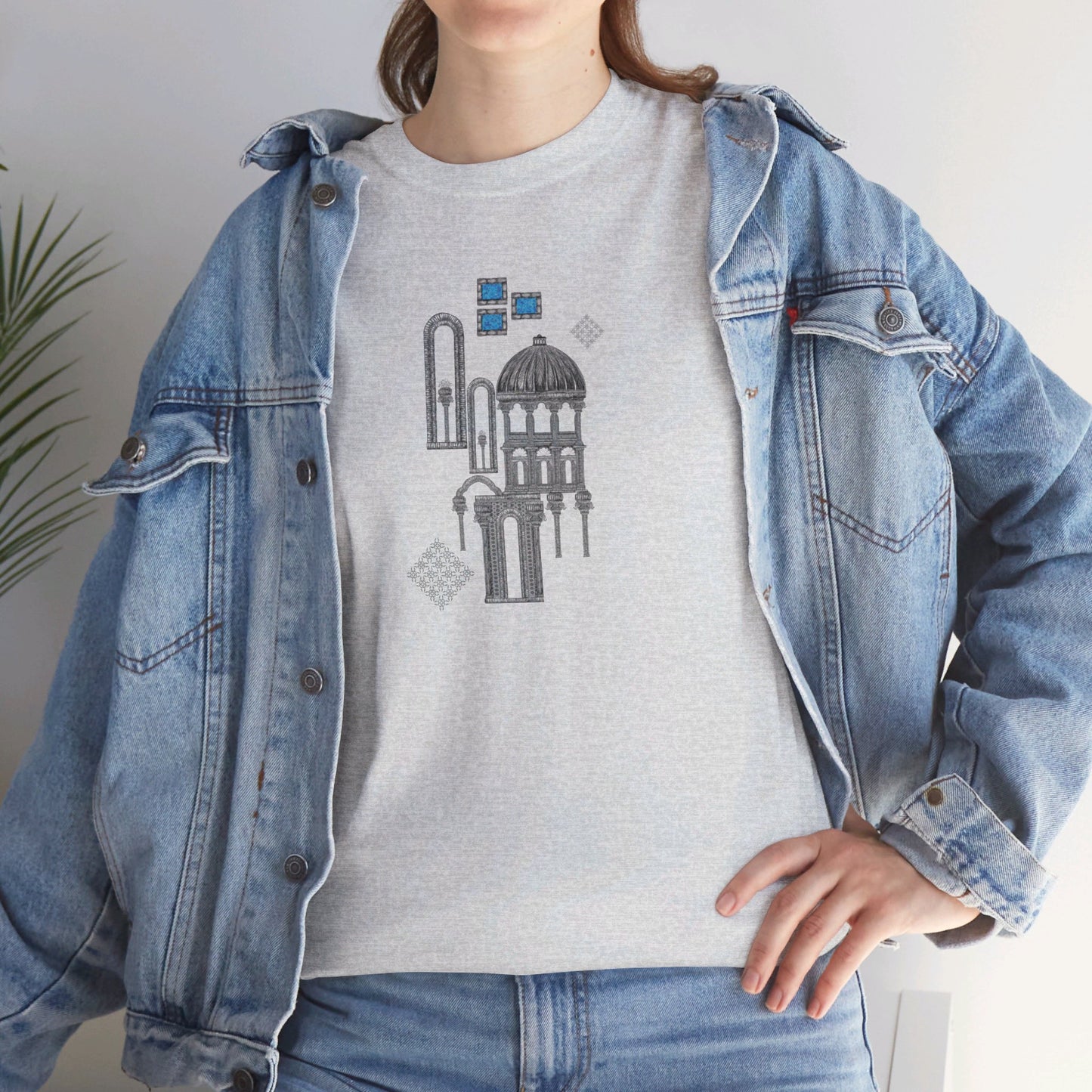 Blue Windows & Dark Silhouettes l Unisex Heavy Cotton Tee